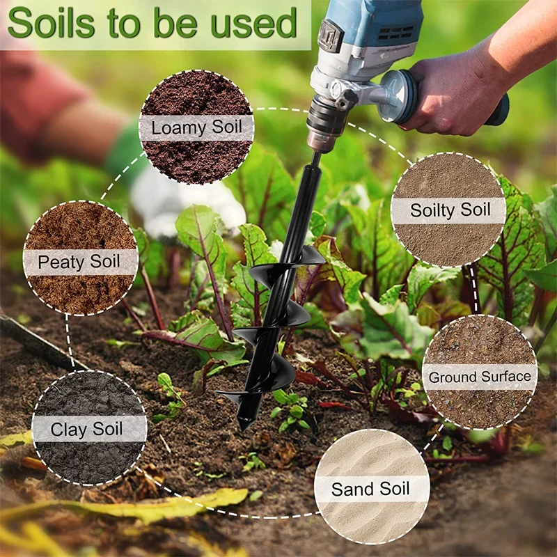 

Garden Auger Drill Bit Tool Spiral Hole Digger Ground Drill Earth Drill for Seed Planting Gardening Fence Flower Planter