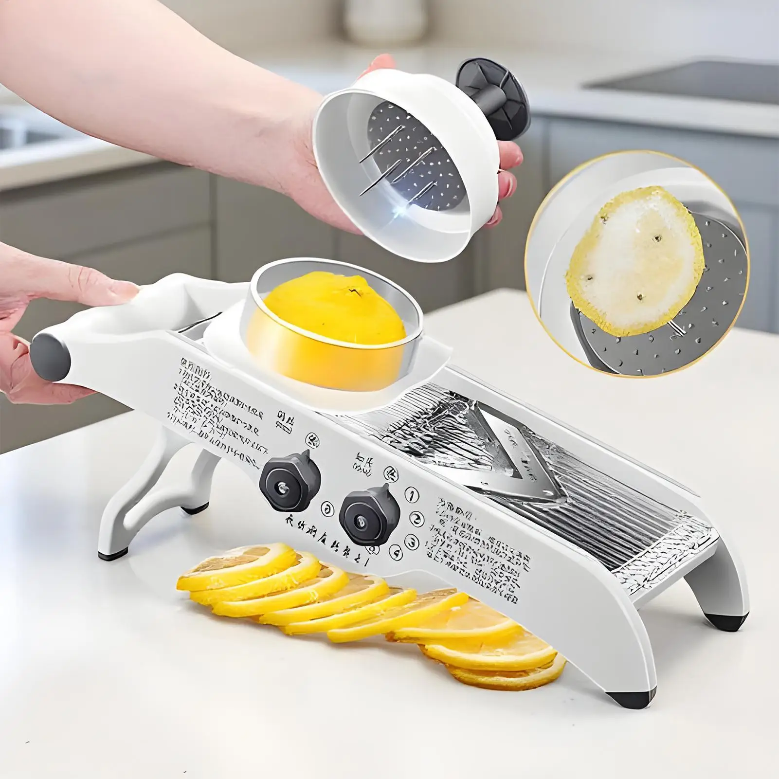 

Veggie Slicer Fruit Slicer Five Adjustable Settings Kitchen Cutter With Container For Home Restaurant Camping Meal Prep Party