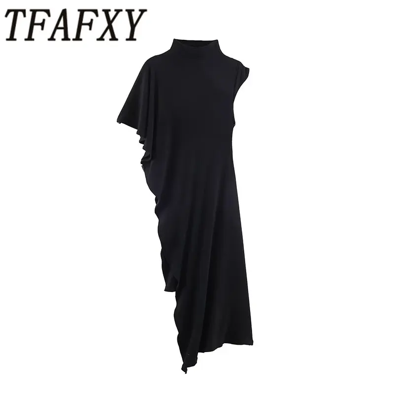 TFAFXY Damen Trendy Asymmetrische Plissee-Tops O-Ausschnitt Ärmellose Lange Weste Mode 2026 Frühling Sommer Urlaub Damen-Top