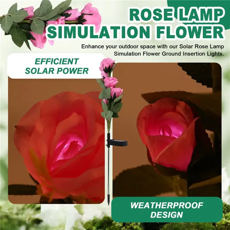 AEE8-Solar Rose Lamp Simulation Flower Ground Insertion Lights Garden Decoration Lawn Lights Outdoor Garden Waterproof Lights