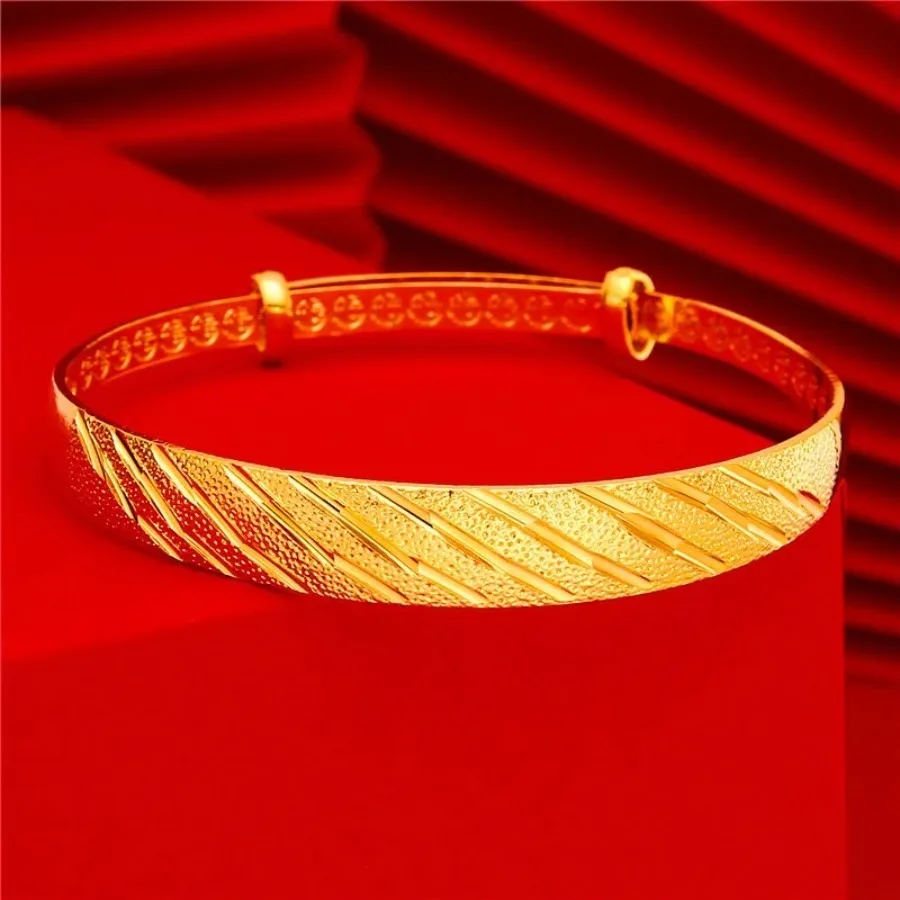 Fylia Jewelry   24K genuine  bracelet 9999 pure  high-end push-pull adjustable women's frosted  bracelet  jewelr