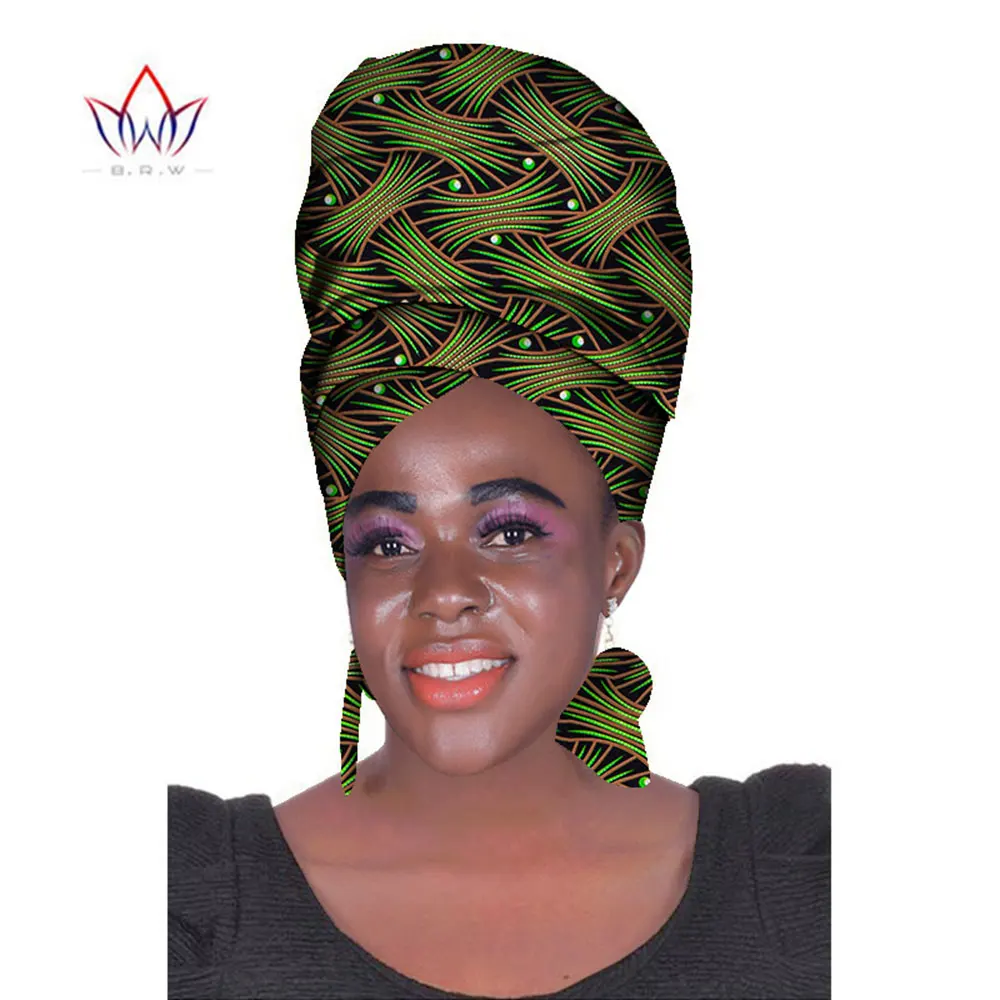 African Headtie Print Headwrap Ankara Wax Fabric 100% Cotton Scarf Kente Scarves And Earrings 2 Pieces Female Wyb483