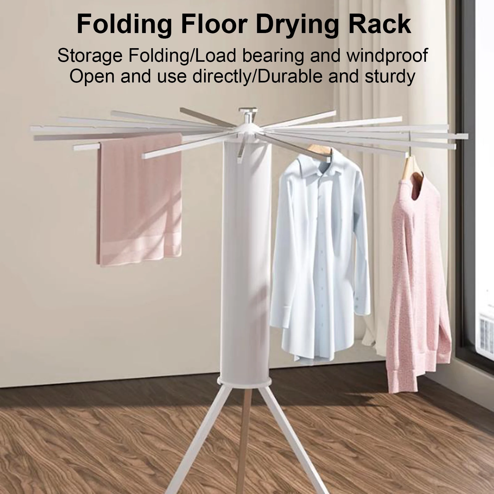 Household Multifunctional Installation Free Drying Rack Indoor Home Invisible Floor Balcony Stainless Steel Folding Drying Rod