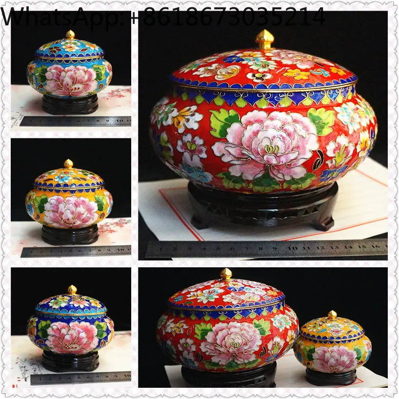 cloisonn é storage jar, flower silk washing jar, candy jar, jewelry box, copper tire wire pinching enamel jar decoration