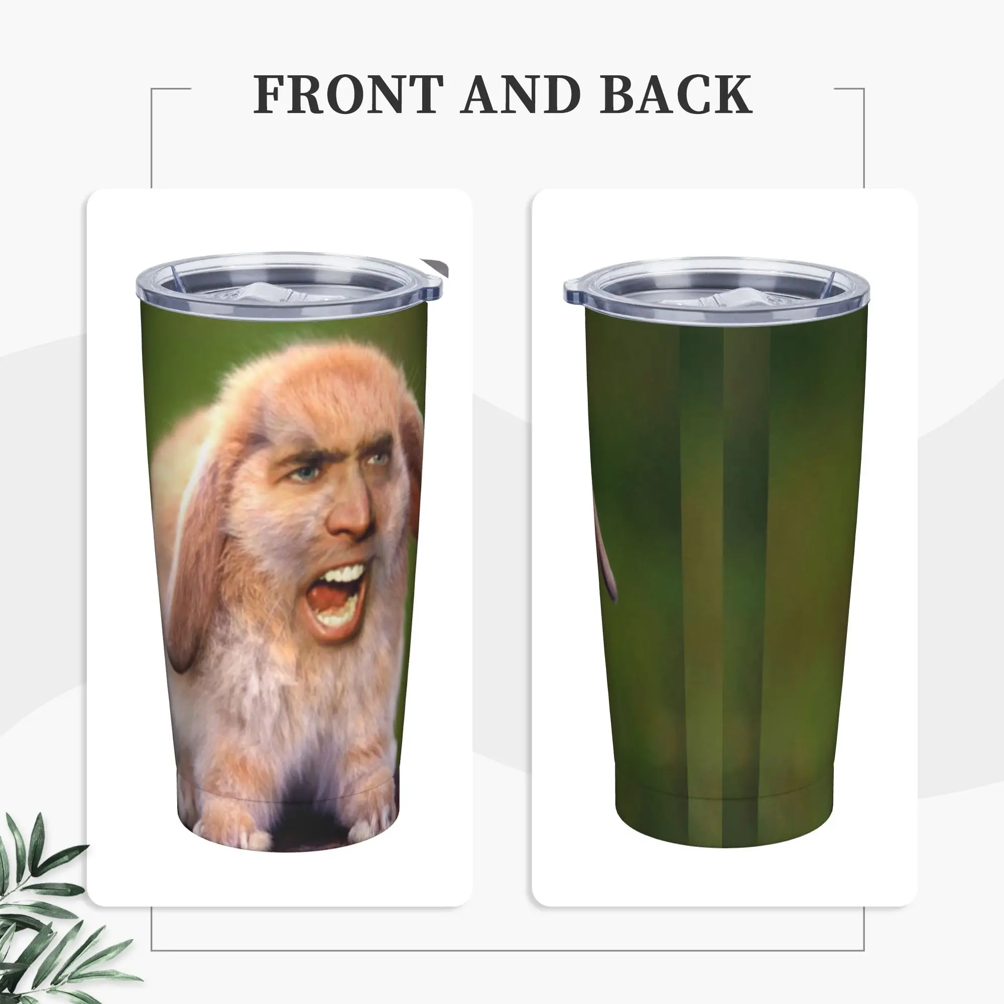 Nicolas CageRabbit Insulated Tumbler with Lid Nicolas Cage Funny Meme Vacuum Thermal Mug Double Wall Hot Cold Drinks Cups, 20oz