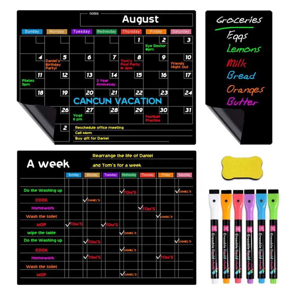 1 Set Of Dry Erase Calendar Kit Magnetic Dry Erase Calendar Kit  Monthly Weekly Whiteboard Refrigerator Planner