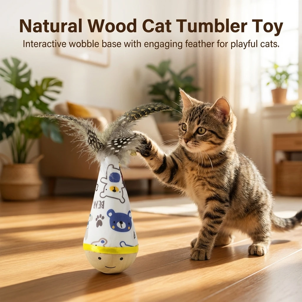 Juguetes Tumbler Wobbler para Gatos, Juguete Masticable Resistente a Mordidas, Pluma de Agave, Limpieza de Dientes, Juguetes Interactivos para Gatos