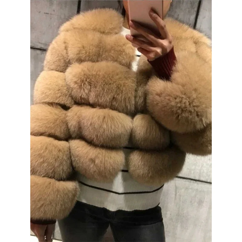 Faux Fur Short Coat Women Cropped Long Sleeve Artificial Fox Fur Jacket Women Winter Fluffy Top Thick Warm Furry Fur Outwears