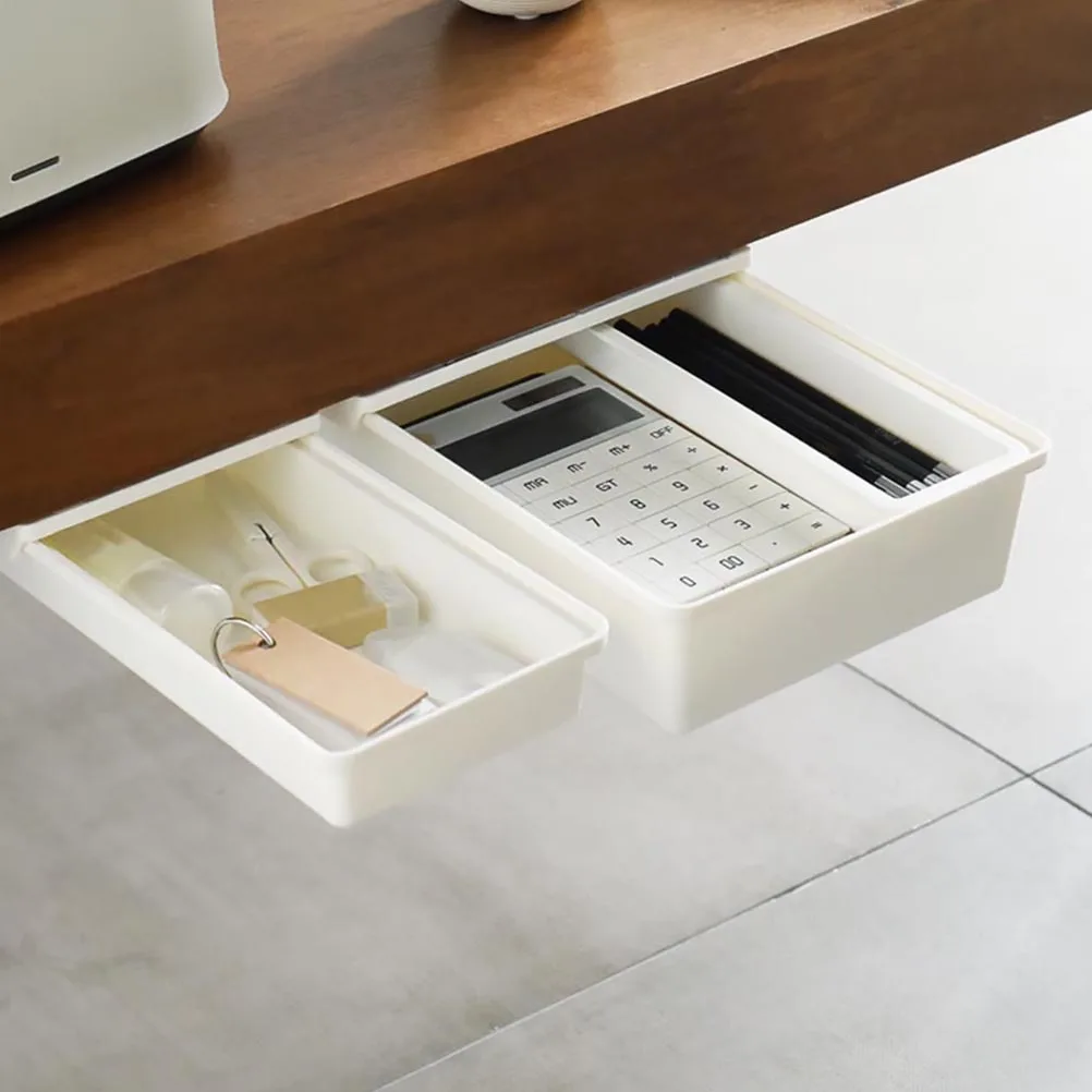 

2pcs Self-Adhesive Under Desk Drawer Stationary Container Hidden Pencil Holder Office Organizer Pull-Out Pen Box Invisible