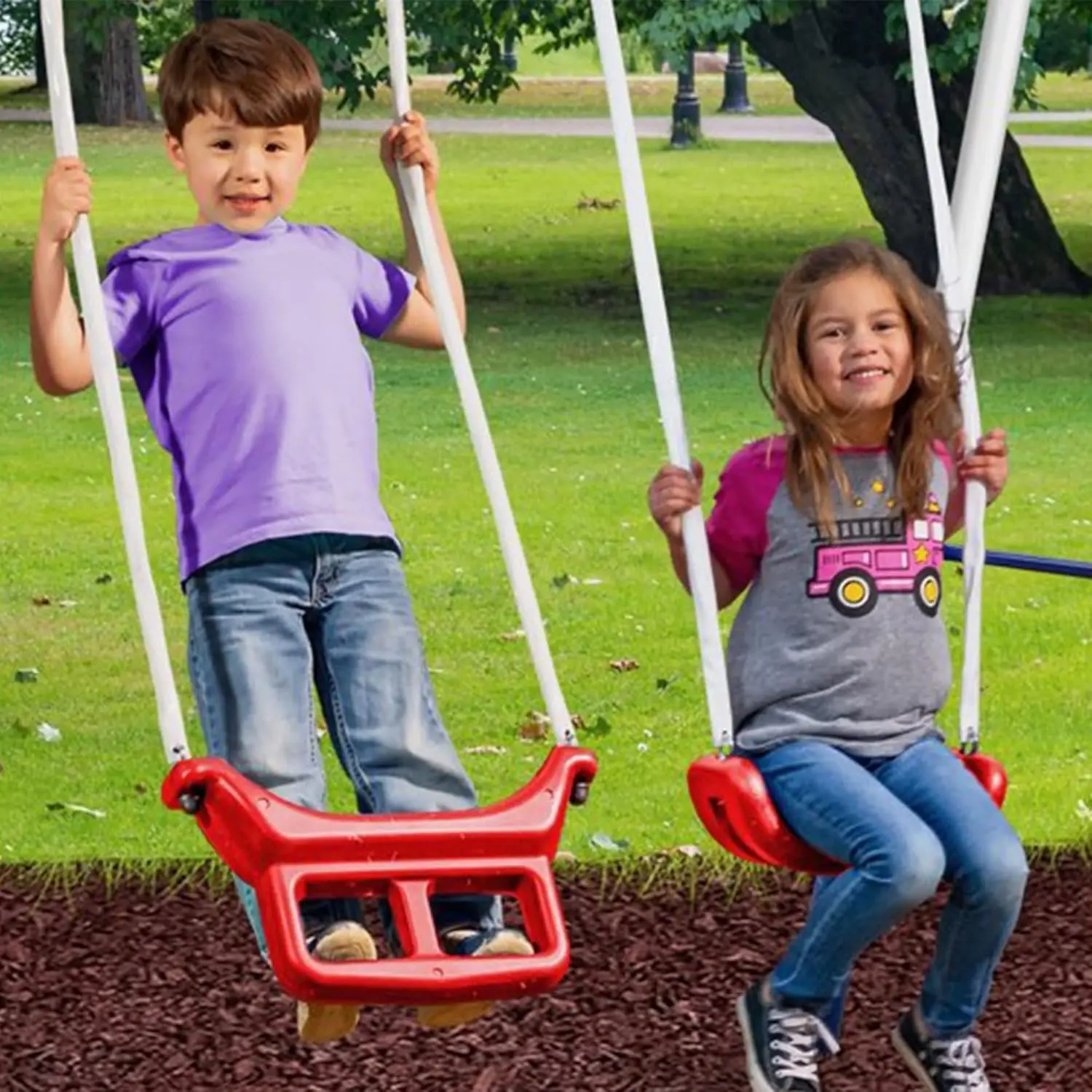 Freedom diversão metal a-frame crianças conjunto de balanço ao ar livre 7 criança capacidade quintal playground brinquedo conjunto com slide, 3 tipos de balanço e ver