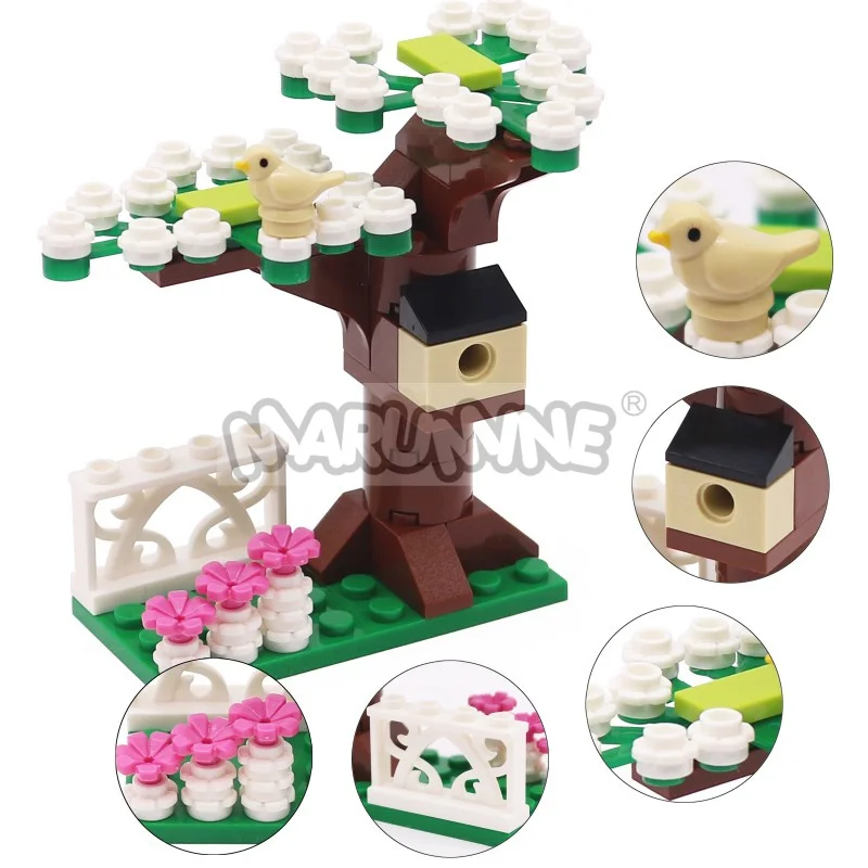 MARUMINE Kleine Deeltjes MOC Bricks Boomhut Set met Vogel 41835pb01 DIY Stad Street View Bouwstenen Plant Model Kit
