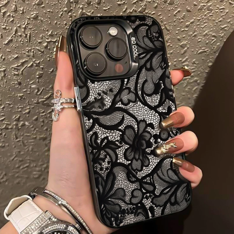 

Black Lace Pattern Shockproof Soft Silicone Bumper Phone Cases For iPhone 17 16 15 14 13 12 11 Pro Plus Max 17 Air X XR XS Cover