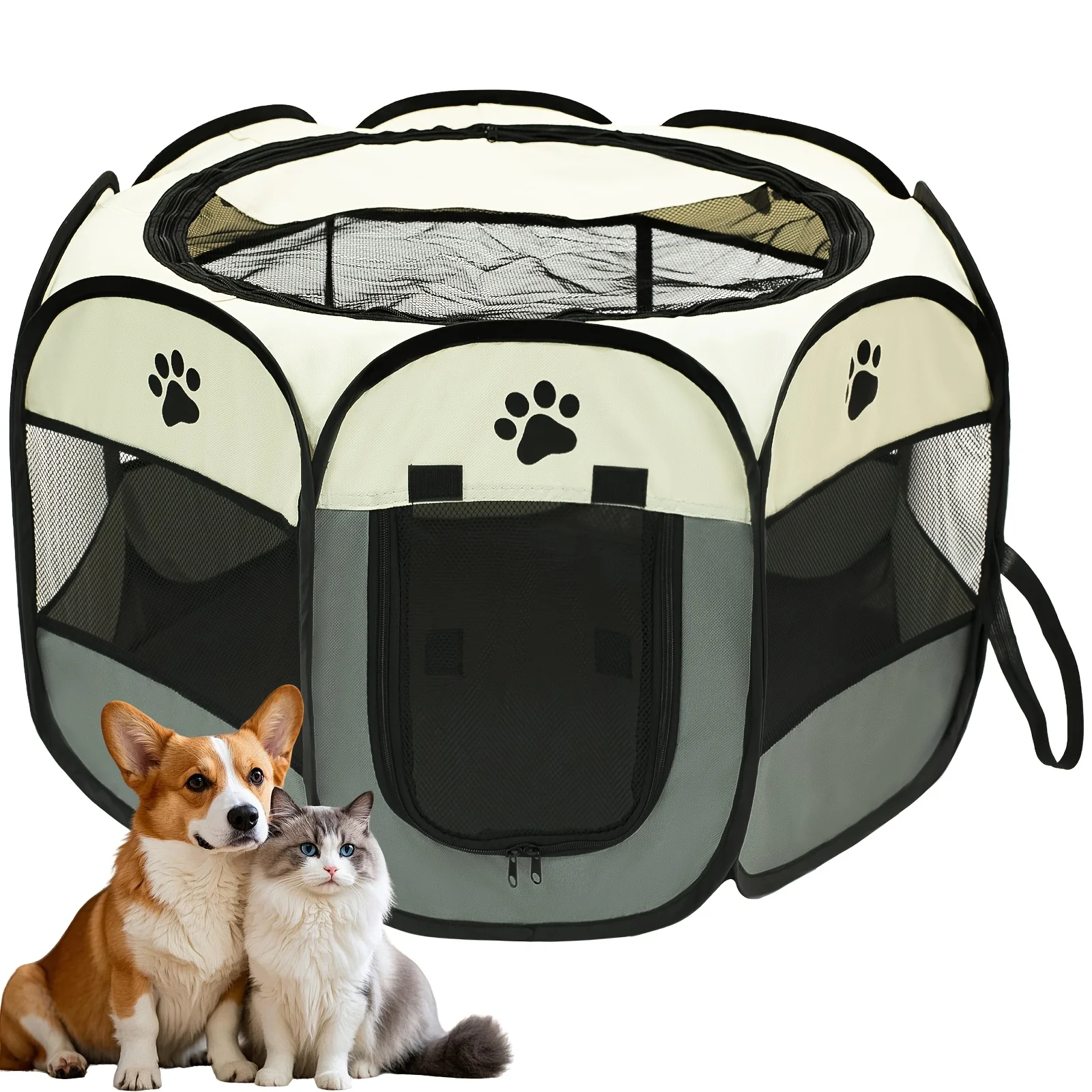 [Indoor/Outdoor Use] Premium Foldable Octagonal Pet Playpen Tent - Spacious And Scratch-Resistant, Two-Tone Design