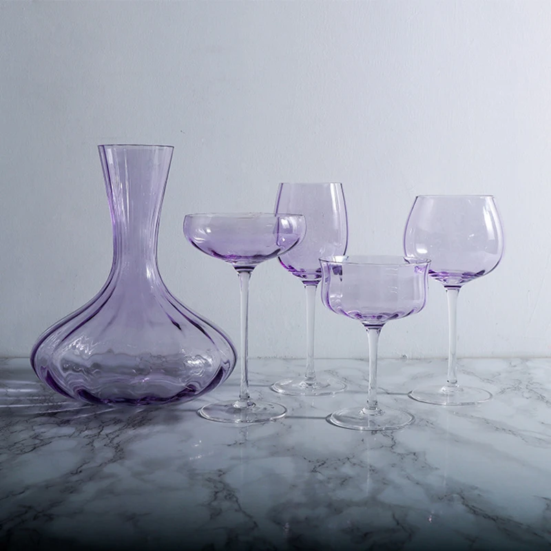 British Lavender Goblet Champagne Glasses Set Nordic Style New Crystal Light Luxury Wine Glass Home Colored Glass Cups Decanter