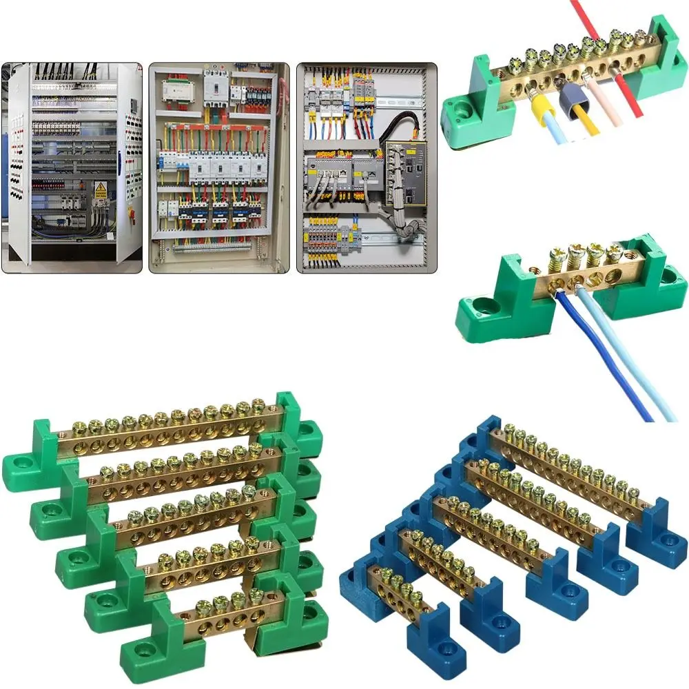 Copper  Flame Retardant Distribution Box Connection Screw Terminal Block Bar Wiring Row Zero Ground Brass Strip Protection