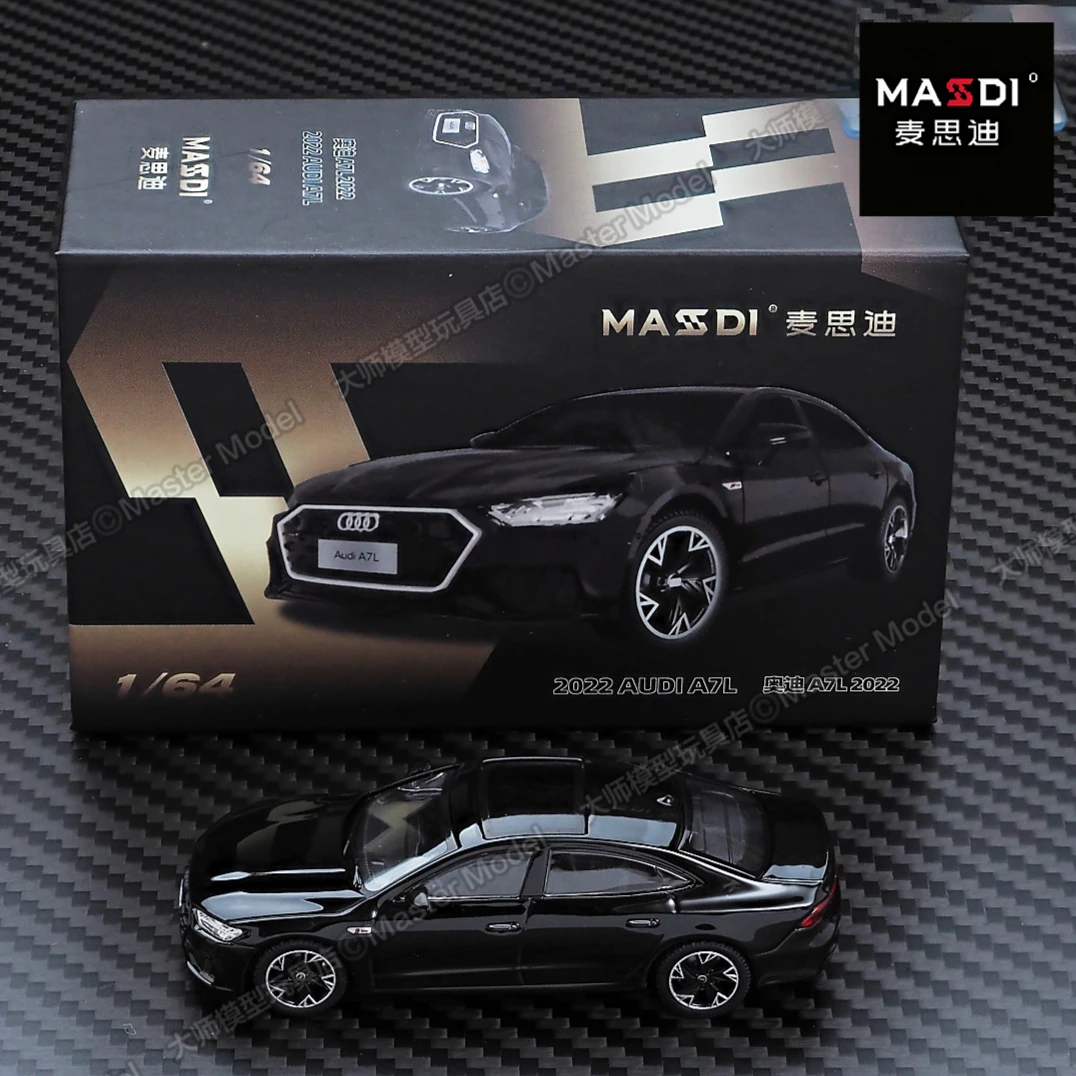 جديد Masdi 1/64 2022 أودي A7L أسود فضي A8L سيارة رياضية سبيكة سيارة مصغرة دييكاست جمع نموذج هواية لعبة مخصصة الصبي هدية