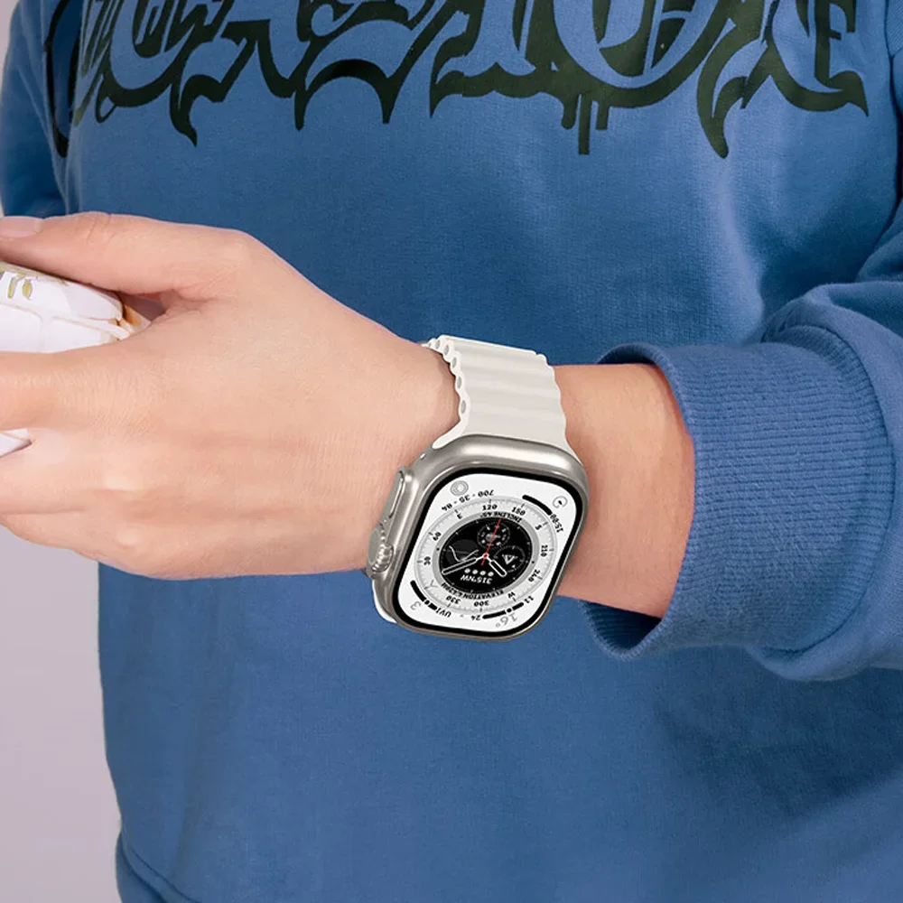 สายนาฬิกาข้อมือซิลิโคนสำหรับสายนาฬิกา Apple ขนาด45มม. 40มม. Ultra2 49มม. 44มม. 41มม. 38มม. 42มม. สร้อยข้อมือกีฬามหาสมุทร9 8 7 6 5 4 3 SE