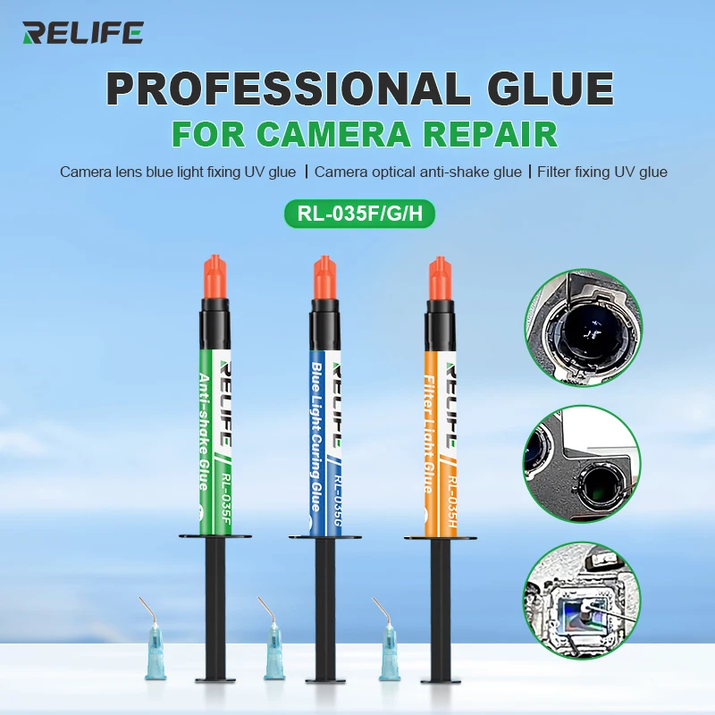 RELIFE RL-035F/G/H Professional Glue for Camera Repair Camera Lens Blue Light Fixing UV glue, for a wide Range of  Repair Tools