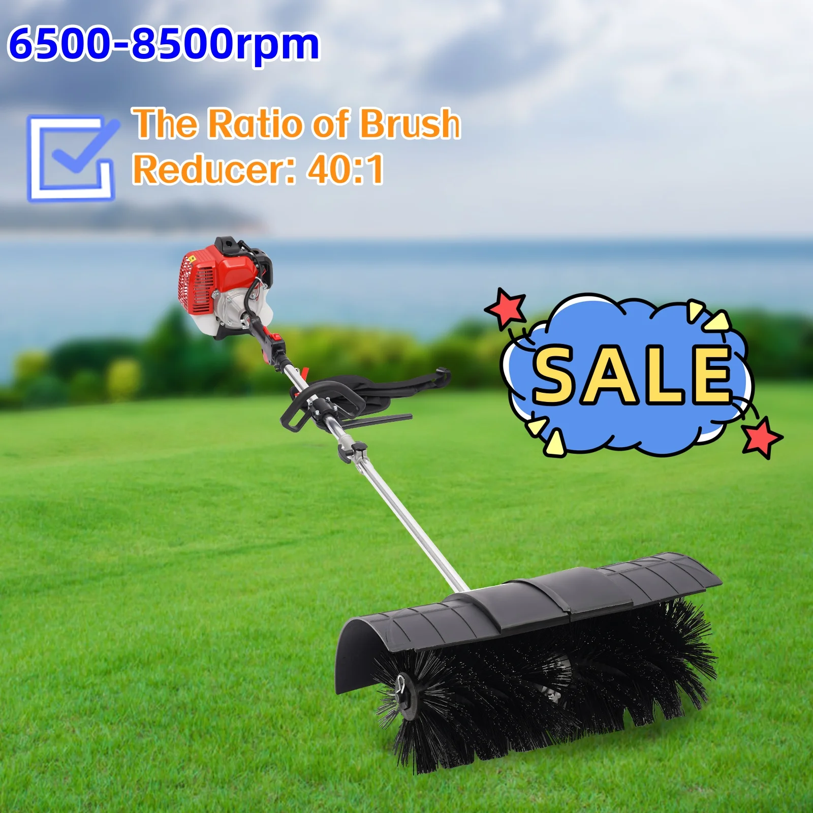 

52CC Handheld Gas Power Brush Broom Sweeper Walk Behind Sweeper Cleaning Driveway Tools 1.7KW 1.82M