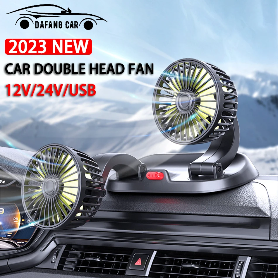 

2023 New Car Double Head Folding Fan 360 Degree Rotation Car Fan 5V 12V 24V Fan For Auto Cooler Air Fan Summer Cooling Fan