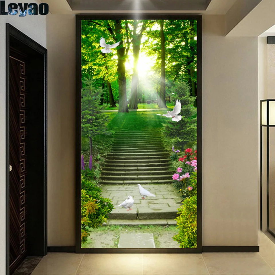 diy diamond Painting Green Forest Sunshine Stairs Pastoral Wall Art 5d full diamond Embroidery landscape mosaic kits home decor