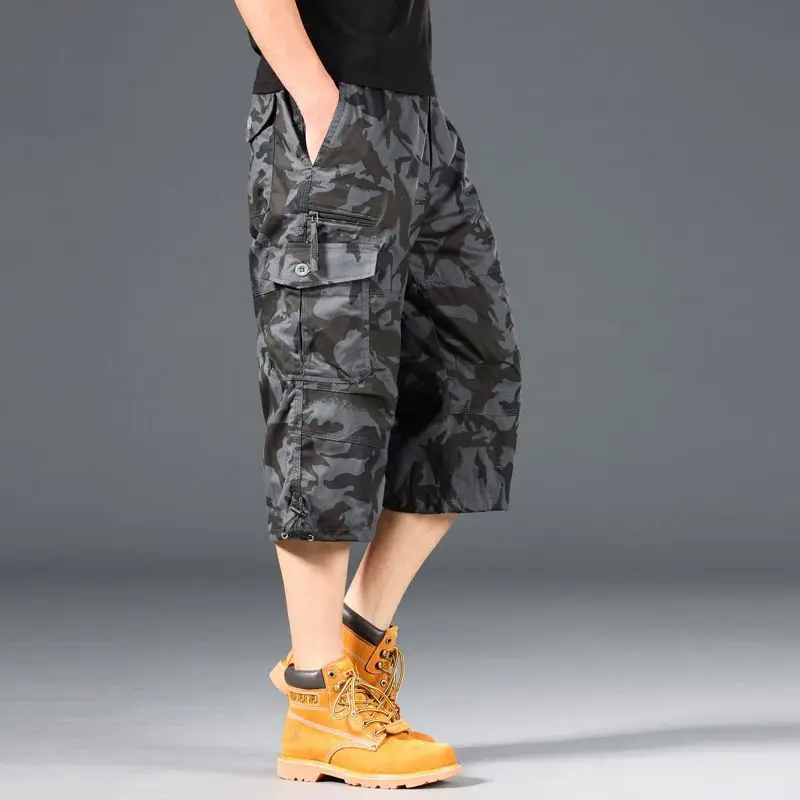 

Men's Cargo Shorts Summer Loose Casual Pants Elastic Waist Large Size Outdoor Jogging Sweatpants Trend Multi Pockets