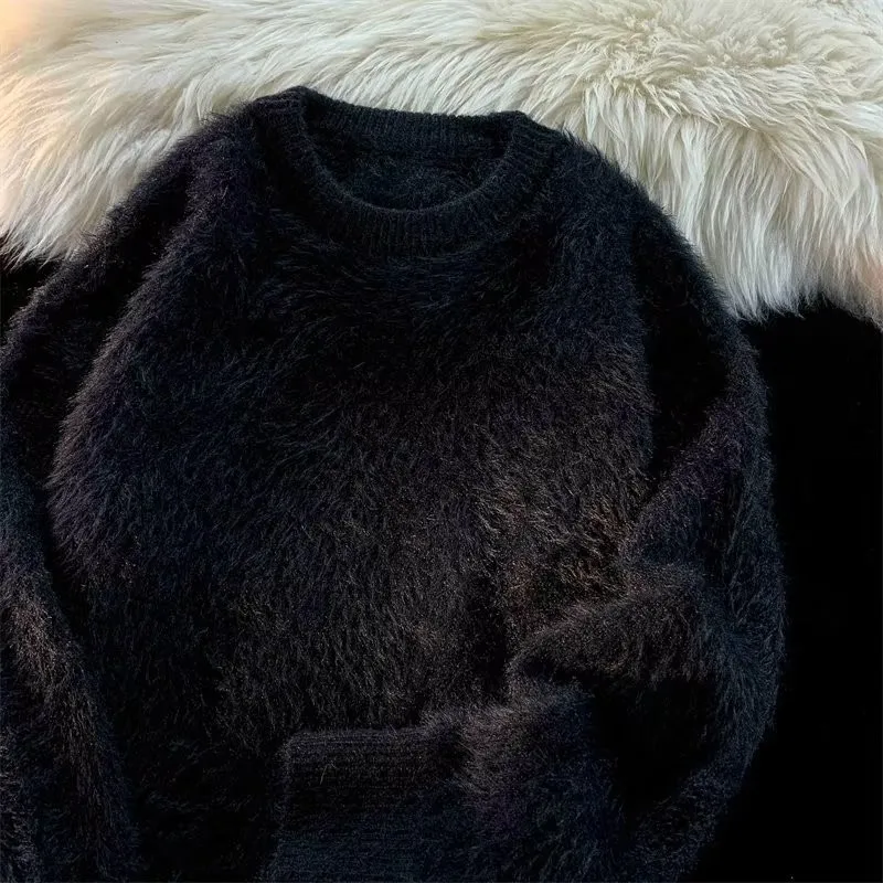 Suéter de Punto ueso de Pelo de Conejo Sintético para Hombre, Estilo Hoado, Cálido para Otoño e Invierno, Capa Base de Po...