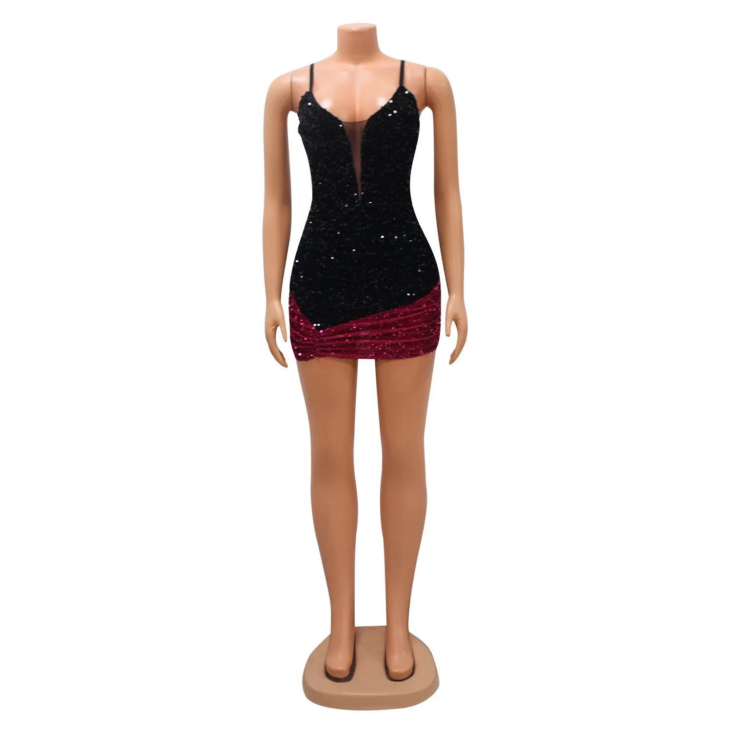 Abiti sexy da discoteca per feste, ballo di fine anno, banchetti, stretti, con scollo a V, splicing