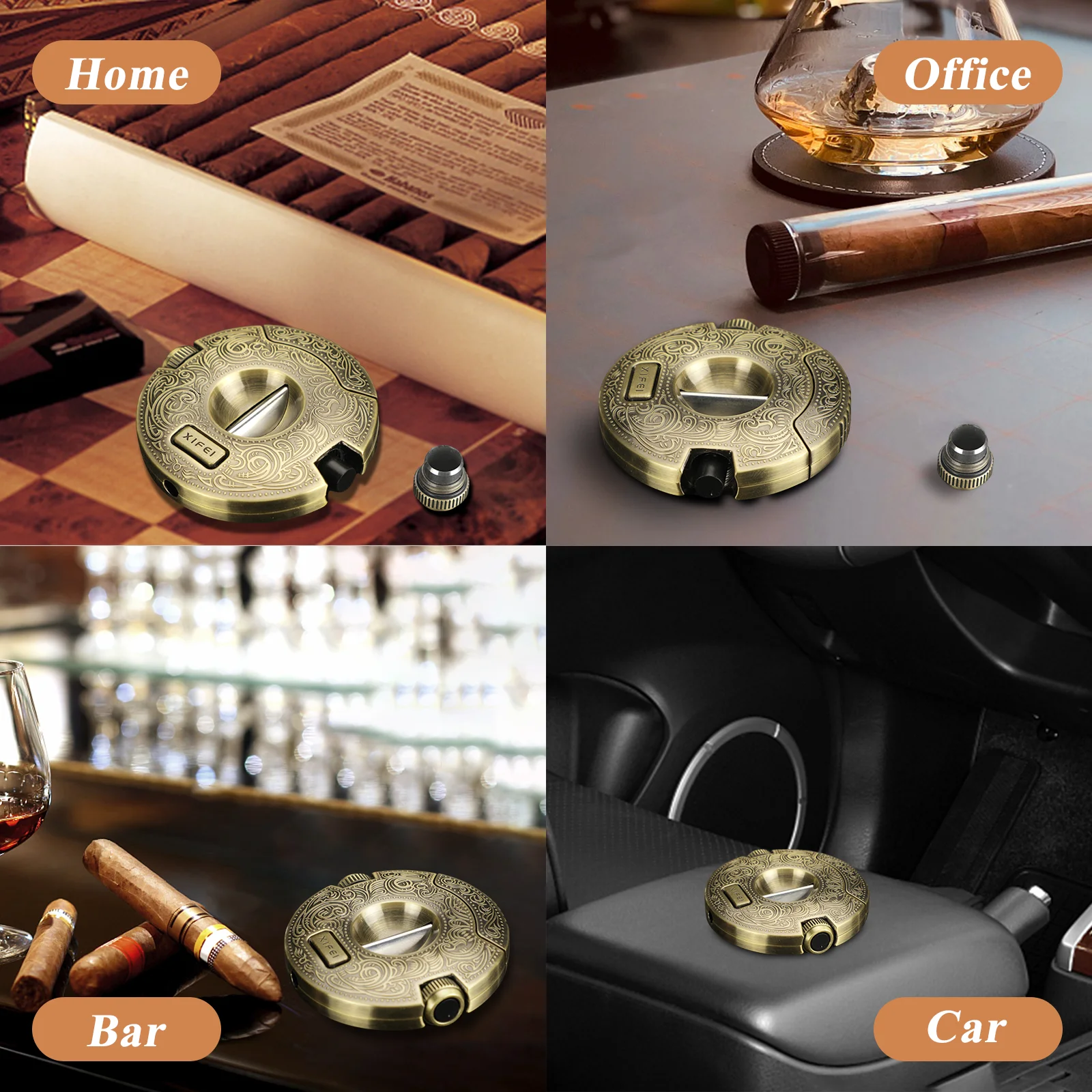 Cigar Cutter Stainless Steel Guillotine Sharp Blade V-Cut Cigar Cutter Clippers Built in Cigar Punch Gift For Men