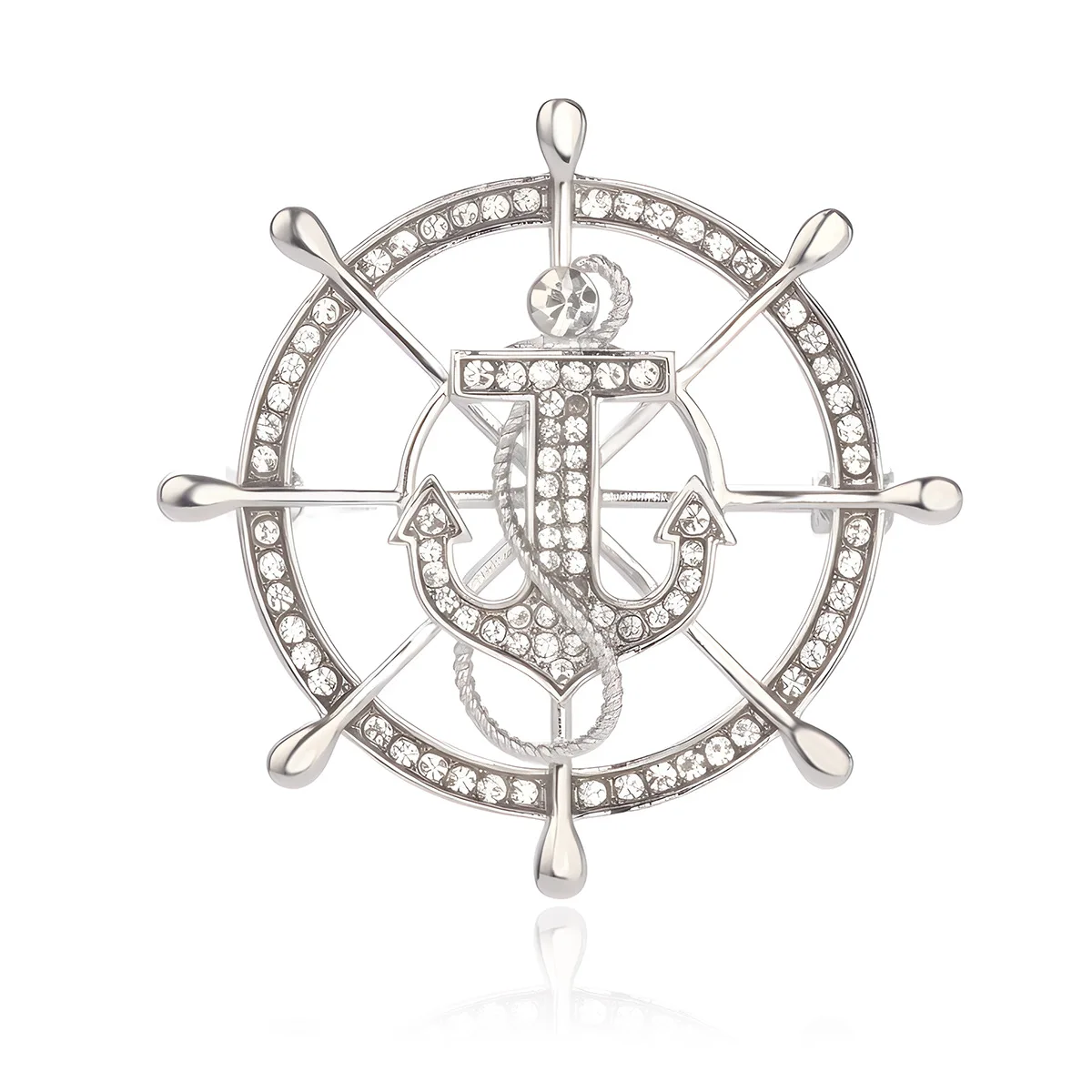 

Creative Alloy Rhinestone Rudder And Anchor Brooch, Men's Navy Style 2-Color Office Daily Wear Suit Jacket Accessory Pin