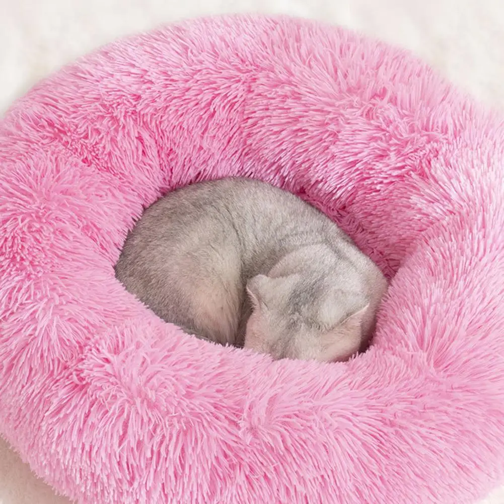 Cat Dog Mats Round Long Plush Cat Bed Dogs Plush Kennel Non-slip Bottom Pet Deep Sleeping Nest Soft Warm Kitten Cave Pet Tent