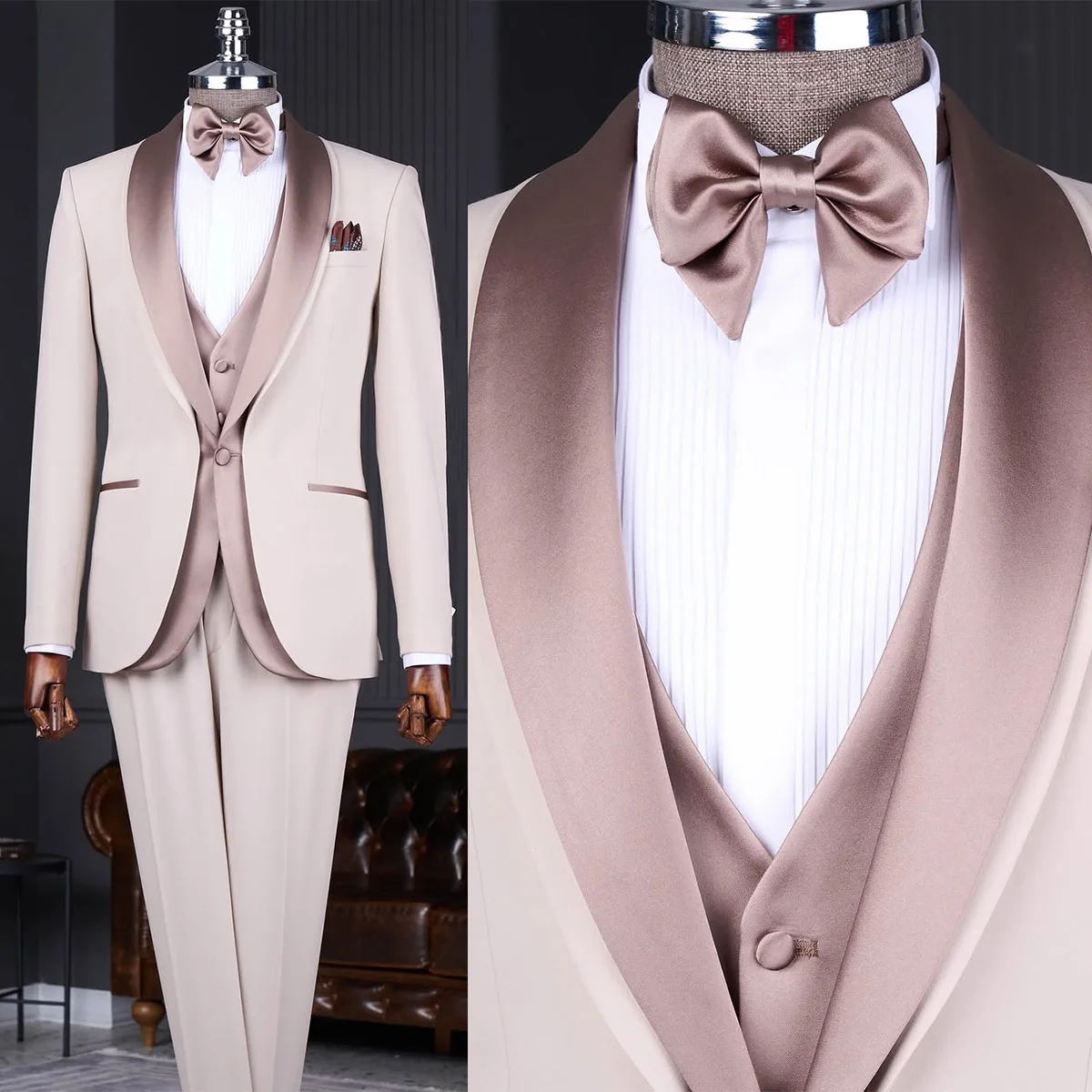 ชุดสูทแต่งงานใหม่สำหรับเจ้าบ่าว ปกผ้าคลุมไหล่คู่ กระดุมแถวเดียว ทักซิโด้ 2 ชิ้น เสื้อแจ็คเก็ต กางเกง ชุดราตรี งานเลี้ยง สามารถสั่งตัดได้