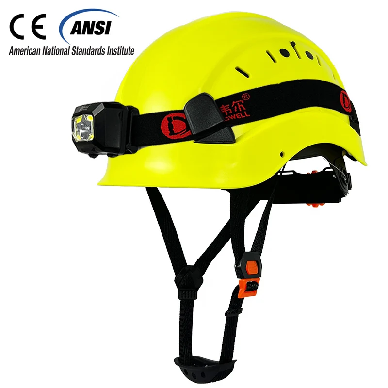 

Construction Safety Helmet With Light CE ABS HardHat Aloft Work ANSI Industrial Work At Night Protection