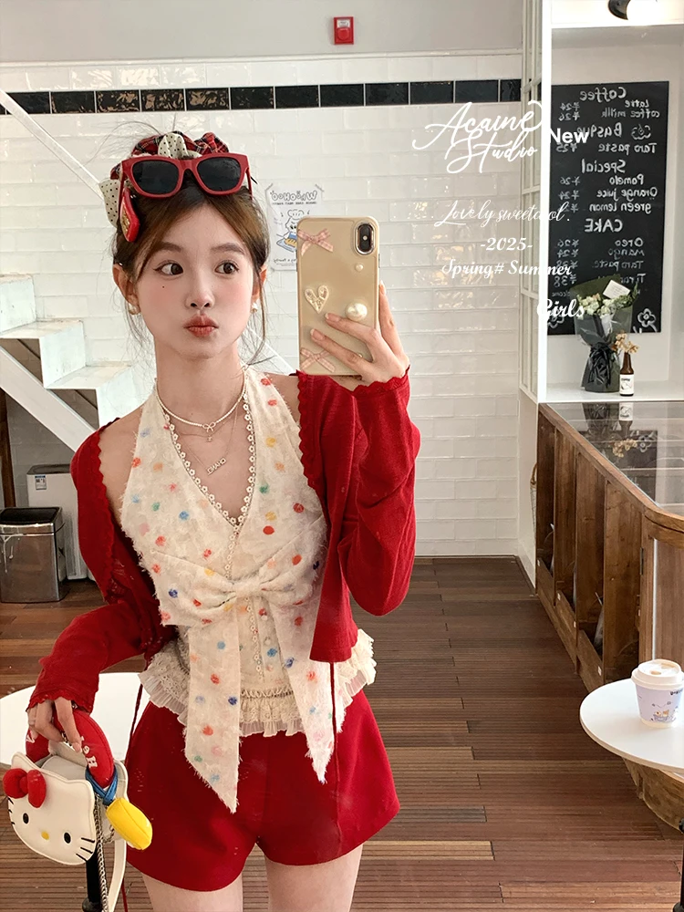 

Acaine Semi-Sweet Bean Cheered ter Ne ort Vest Women's Sexy Summer Top V-Ne Strapl Crop Top Sweet Sle Polyester