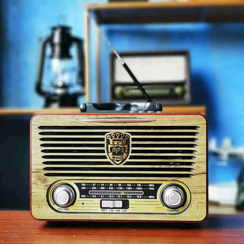 Meier Old Fashion Retro Desktop Radio Rechargeable Wood Case Vintage Style Wireless Speaker Am Fm Sw Radios with Remote Control