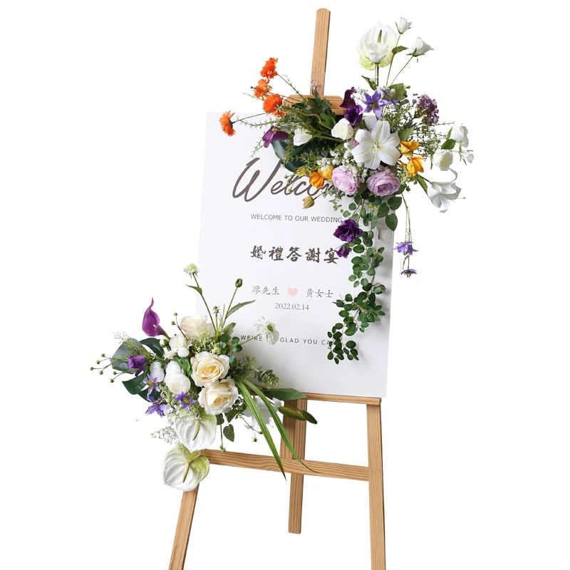 

Wedding welcome flower stand floral arrangement indicator sign guide simulated flower arrangement
