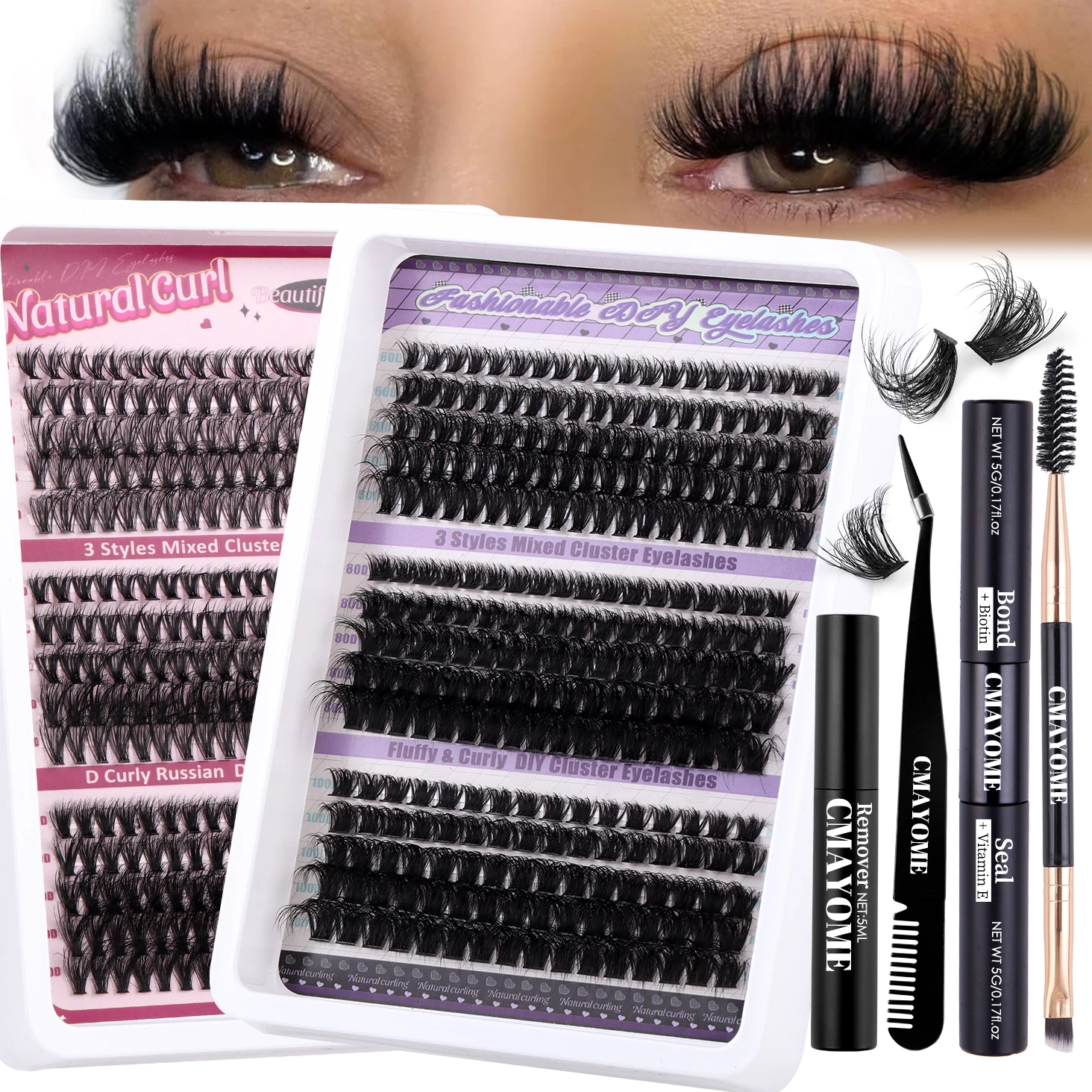 270pcs Puffy Eyelash Extension Kit Contains 300 Thick Cluster Eyelashes 30D40D50D Single Eyelash Mascara Eye Black For Beginners