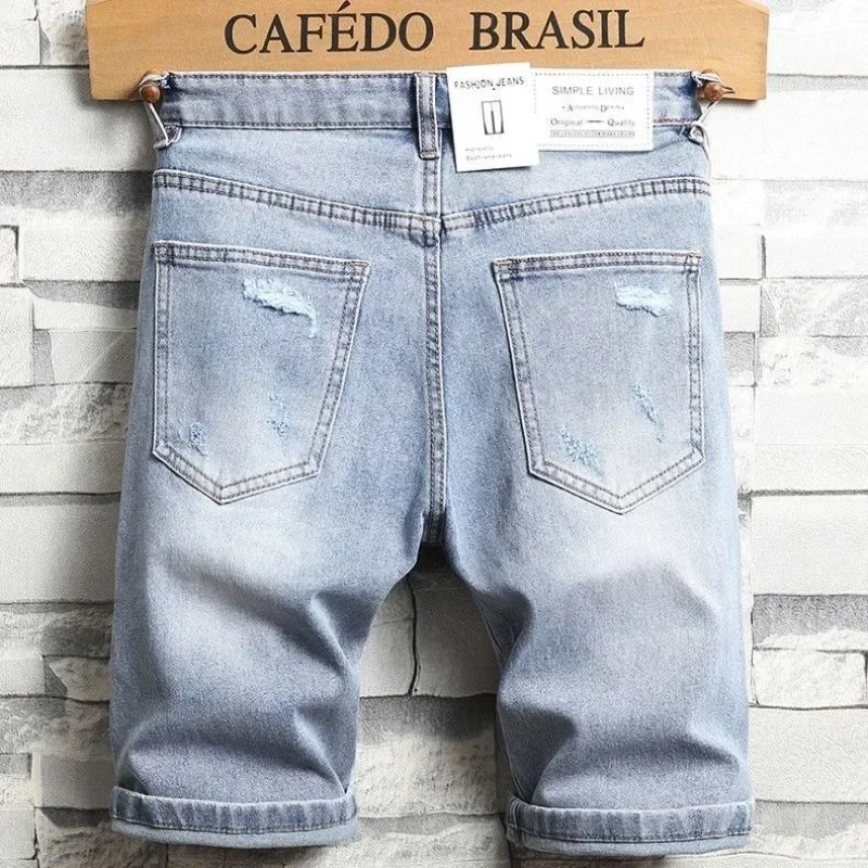 Short Jeans Pants For Men With Pockets Ripped Man Denim Shorts Rude Distressed Thin Luxury Xl Xxxl Korean Fashion Vintage