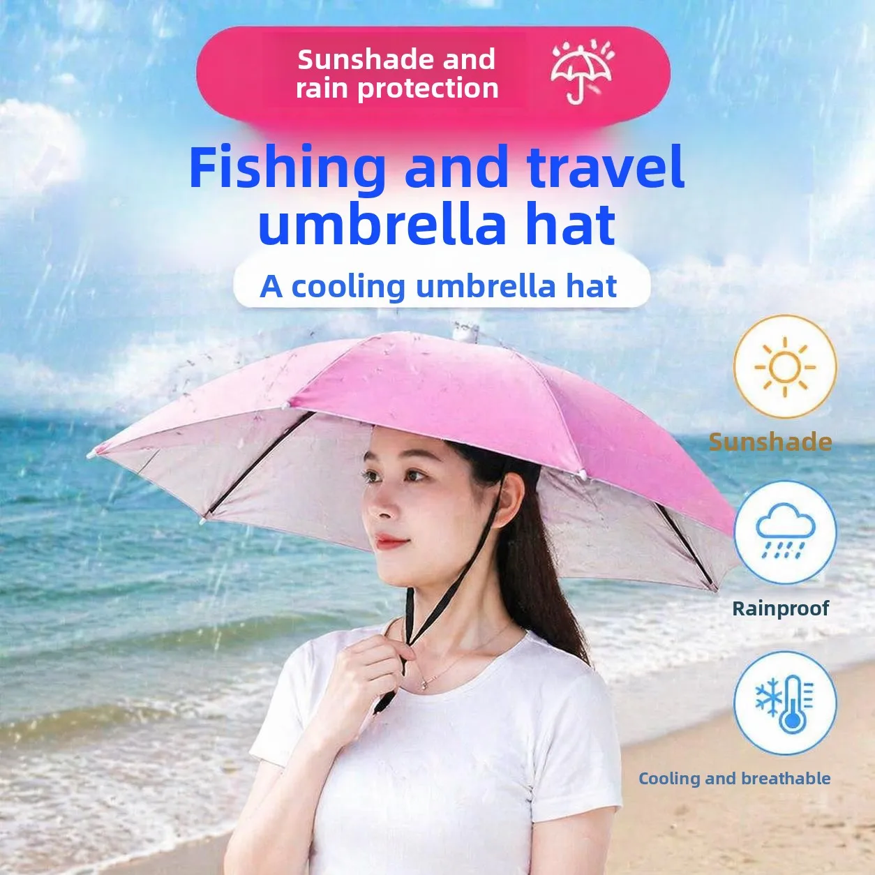 

Double Layer Manual Fishing Umbrella Hat Headwear Sunshade Outdoor Fishing Shade Cap Sun Protection Foldable Two Use Positive...