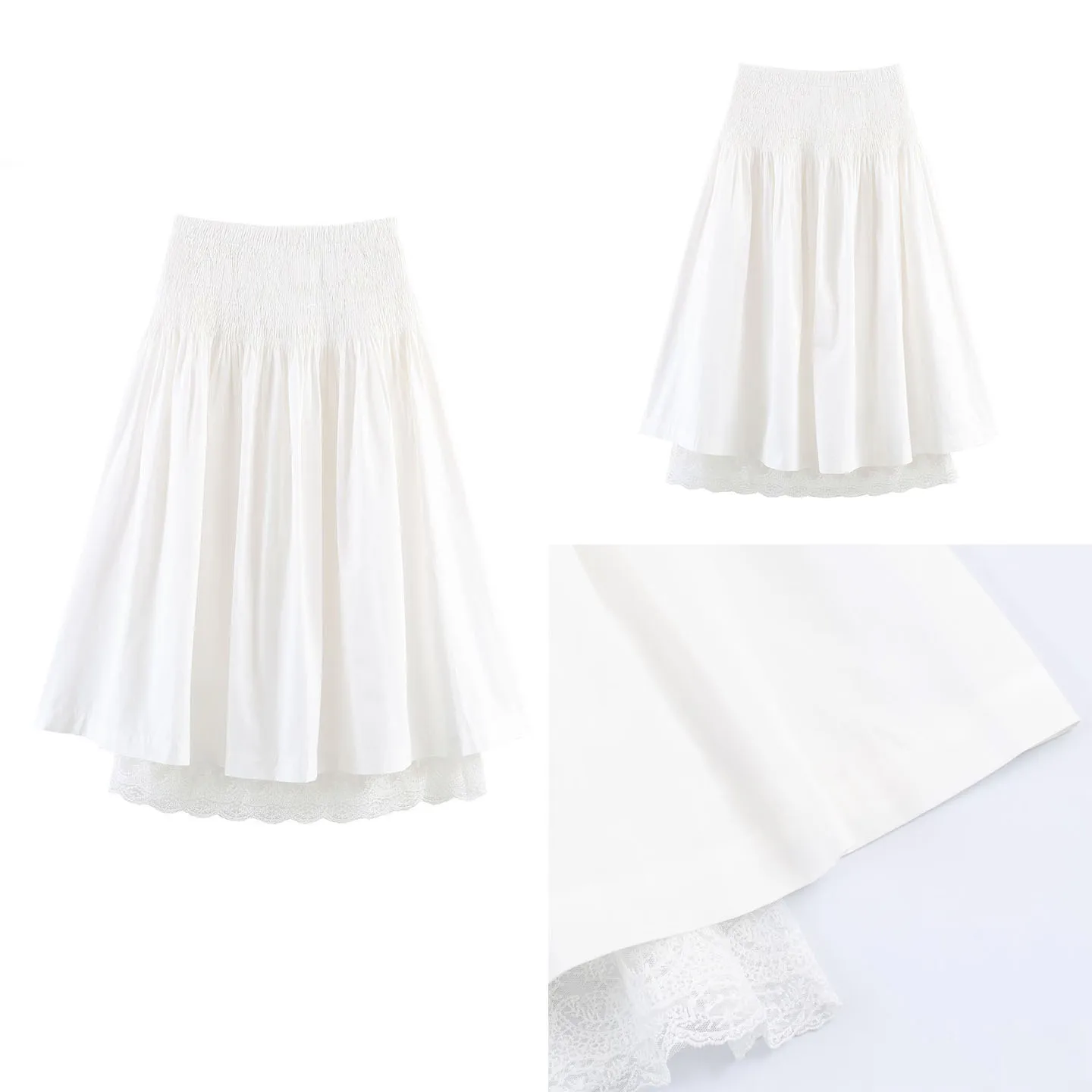 

Юбка-полусолнце с высокой талией и кружевными вставками, женская модная белая юбка с драпировкой, европейский стиль, повседневная одежда, бренд Zadata