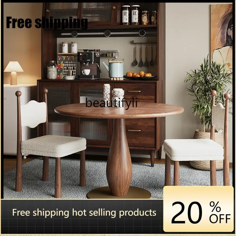 hot Factory Direct Medieval dining table French retro round table modern simple wabi-sabi solid wood