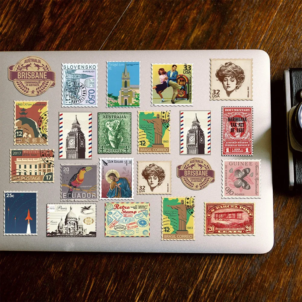

Набор из 50 винтажных наклеек-марок для путешествий, коллекция ностальгических почтовых штемпелей, декоративные наклейки для ежедневников и дневников, материалы для DIY