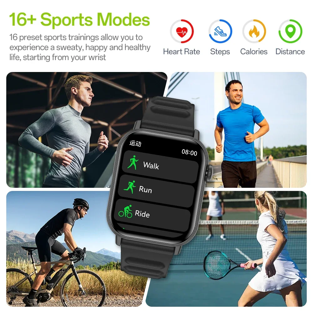 Metro2 1.83'' TFT Smart Watch Couple Watches IP68 Waterproof Sports Smart Watch Heart Rate Monitor Home Health Monitoring Device