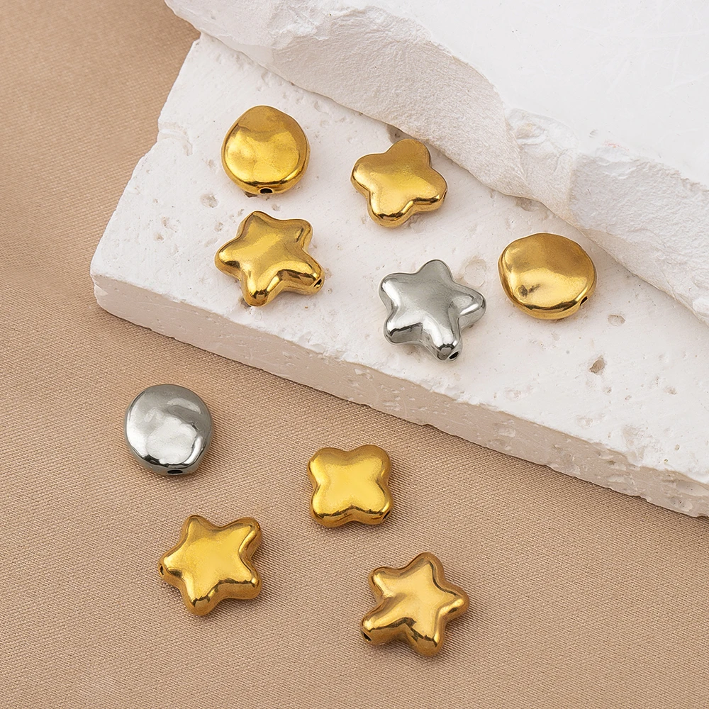 5 Stainless Steel Pentagram and Four-Leaf Clover Spacer Beads Geometric Jewelry Beads for DIY Necklace and Bracelet Accessories