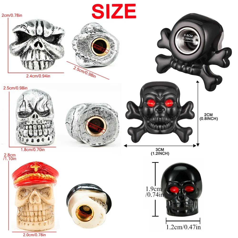 AUTCOAT 4Pcs/Set Skull Style Tire Valve Caps for Tires, Universal Stem Valve Caps, Attractive Dustproof Caps Car Accessories