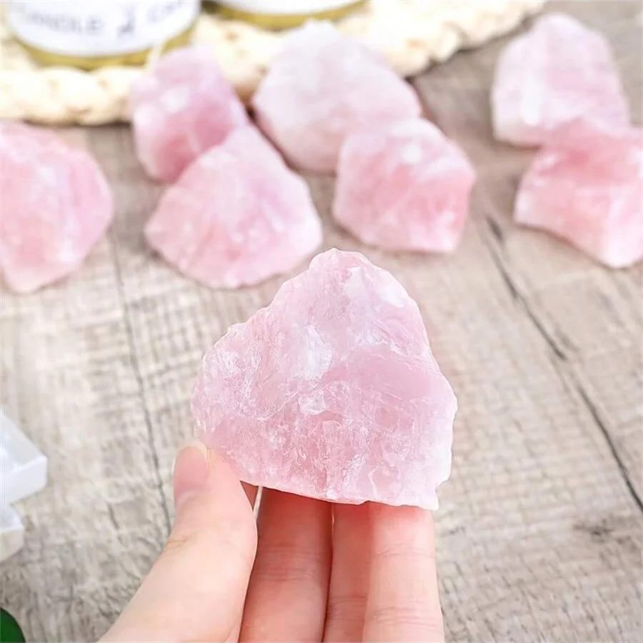 1/7pcs Natural Raw Rose Quartz Crystal, Tumbled Stone Rough Gravel Chips For Healing