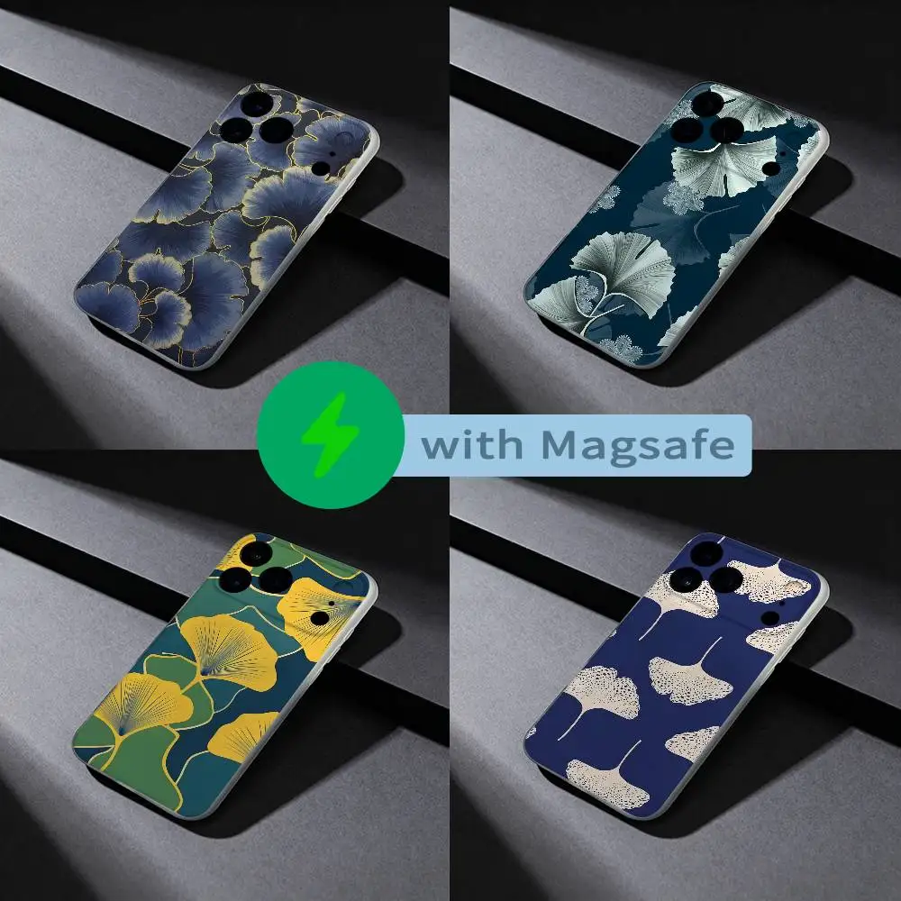 

Gingko Flower Leaves Pattern Phone Case For iPhone 17,16,15,14,13,12,X,XS,Pro,Max,Plus,E,Air,Mini with Magsafe Magnetic Frosted