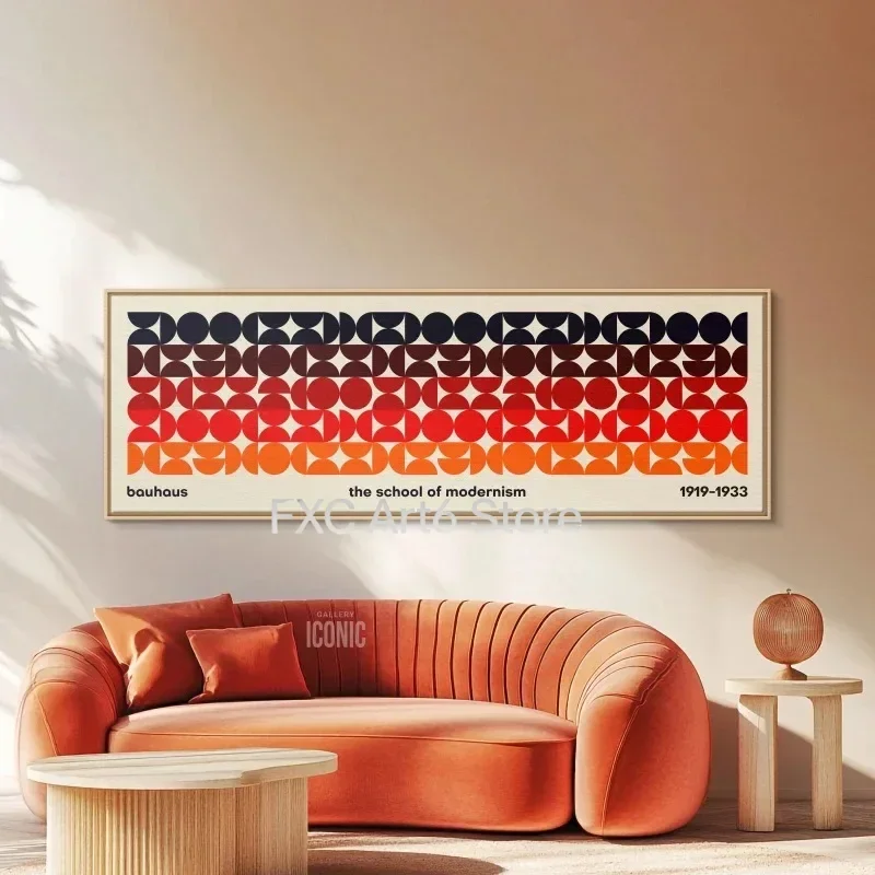 1PC frameless Mid Century Modern Canvas Panoramic Print Unframed Bauhaus Art | Wide Wall Art for Living Room Canvas | Semicircle