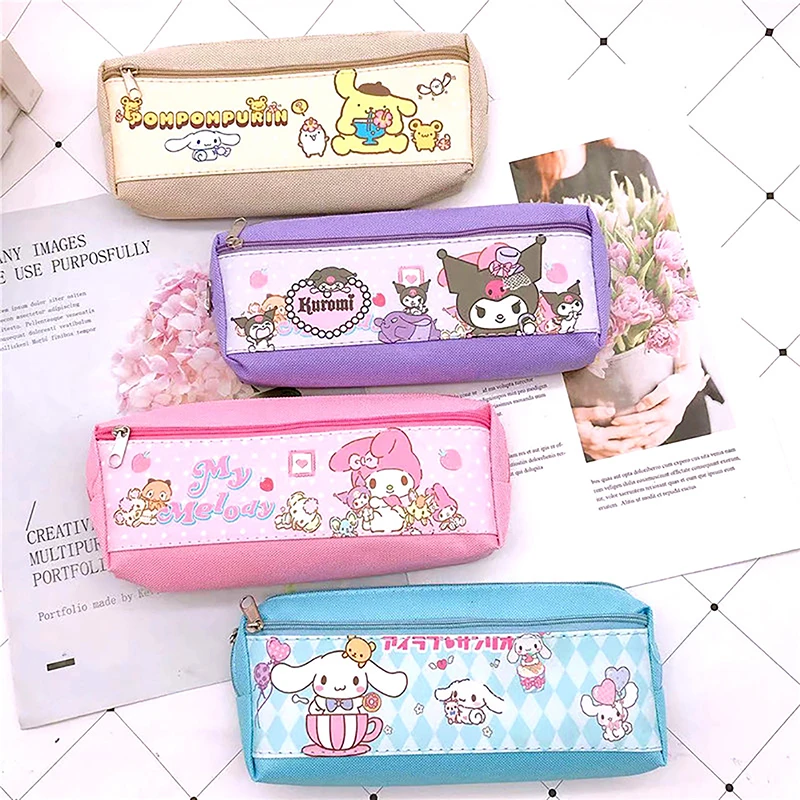 Sanrio Pencil Case Kuromi Cinnamoroll Melody Pu Kawaii Cartoon Pencil Bag Student Stationery Box School Supplies Children\'s Gift