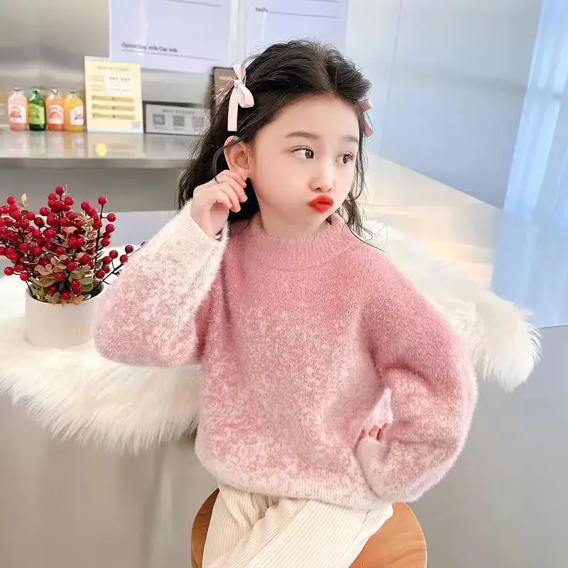 Girl Pink Sweater Baby Knitted Sweaters Children Knitwear Girls Knit Shirt